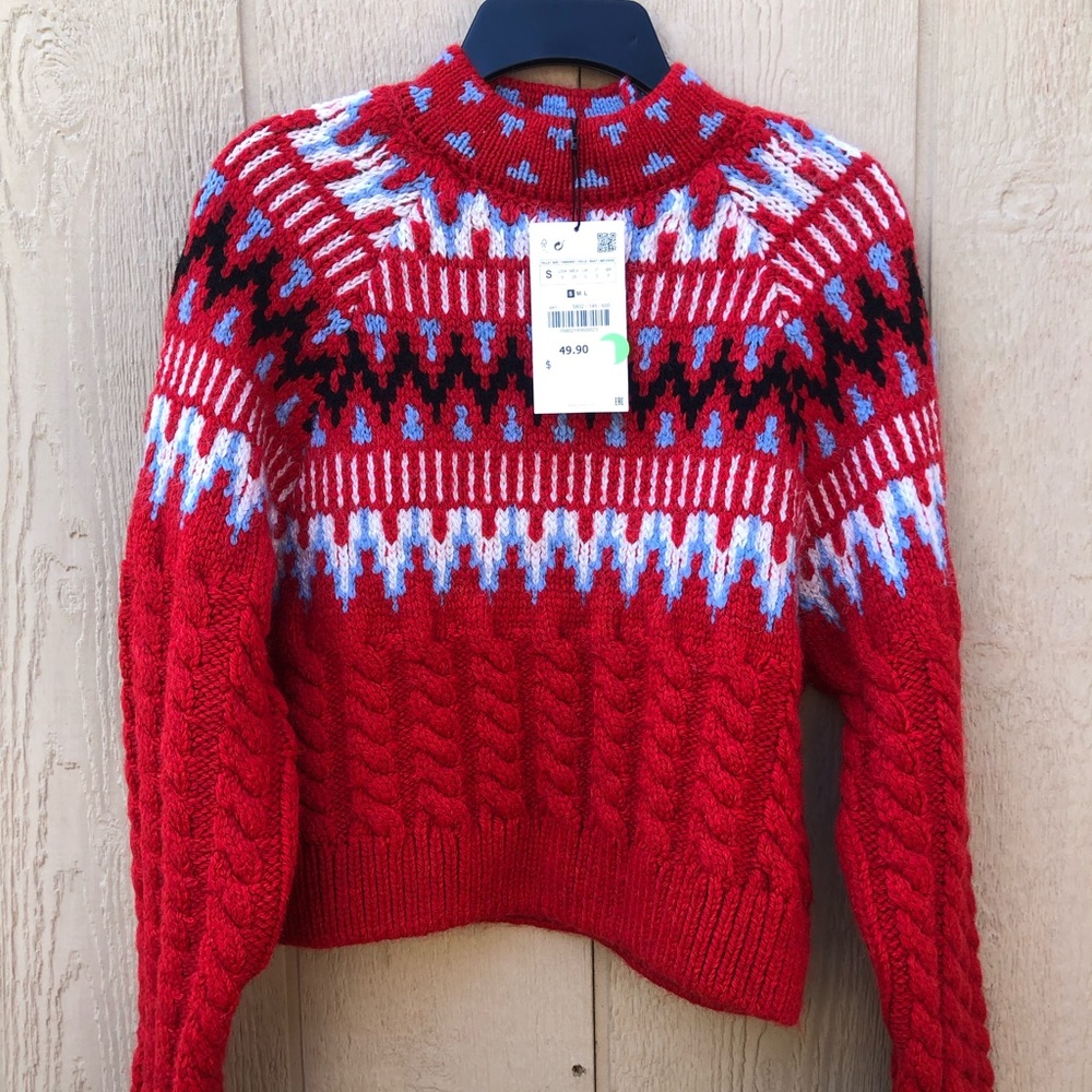 Zara high neck cable knit sweater , red